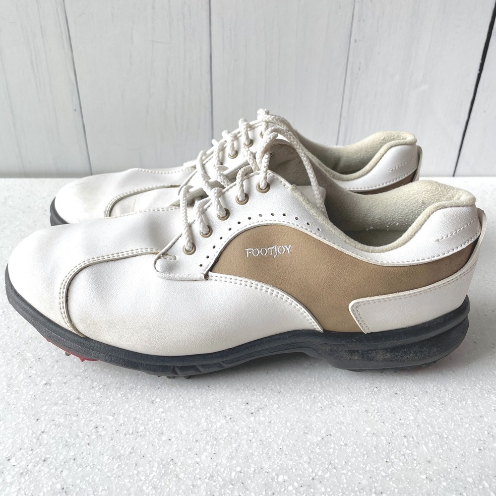 FootJoy GreenJoys Mens Golf Shoes White Tan 9 M Spiked Athletic Golfcore Dad Ivy